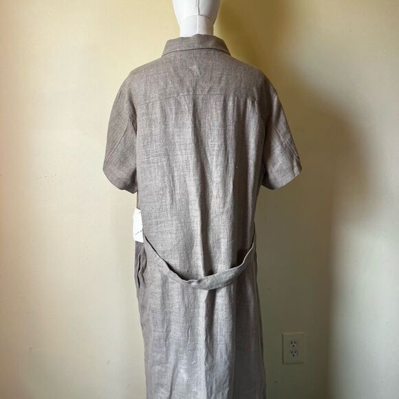 Vintage 90s Andrea Viccaro 100% Linen Maxi Shirt Dress NWT Tan Gray XL Oversized - Picture 5 of 10
